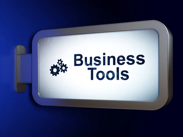 Business-Konzept: Business-Tools und Zahnräder auf Werbetafel Hintergrund — Stockfoto