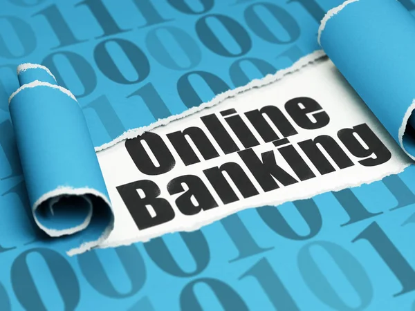 Conceito de negócio: texto preto Online Banking sob o pedaço de papel rasgado — Fotografia de Stock