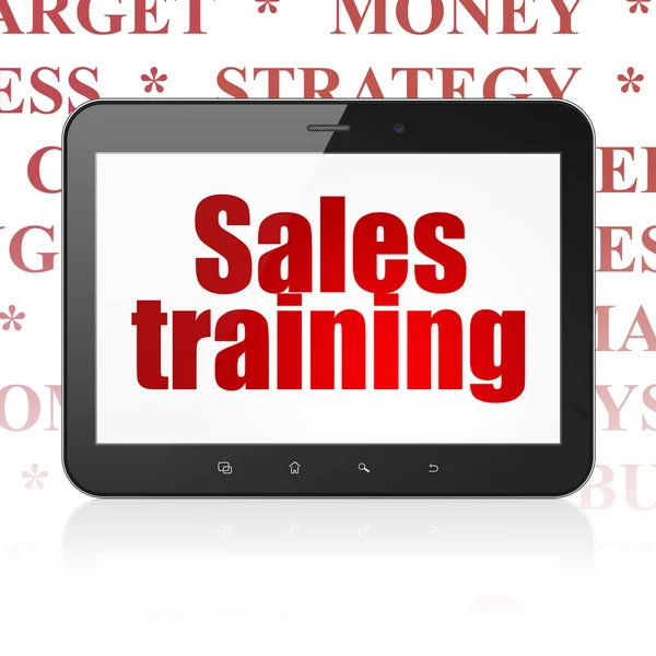 Reclame concept: Tablet PC met Sales Training op display — Stockfoto