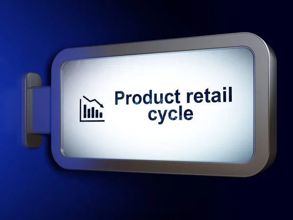 Concept publicitaire : Cycle de vente au détail de produits et graphique de déclin sur fond de panneau d'affichage — Photo