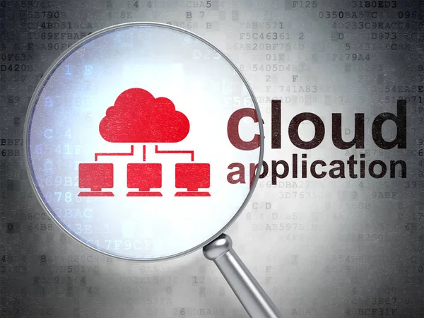 Cloud-Netzwerkkonzept: Cloud-Netzwerk und Cloud-Anwendung mit optischem Glas — Stockfoto