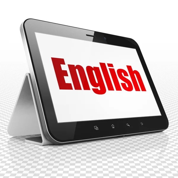 Μάθηση: υπολογιστή Tablet με τα Αγγλικά στην οθόνη — Φωτογραφία Αρχείου