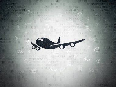 Seyahat kavramı: dijital veri kağıt arka plan üzerinde uçak