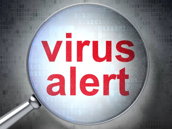 गोपनीयता संकल्पना: ऑप्टिकल काचसह व्हायरस चेतावणी — स्टॉक फोटो, इमेज