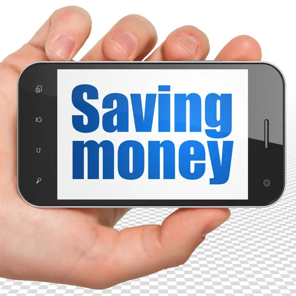 Concepto de Finanzas: Mano Sosteniendo Smartphone con Ahorro de Dinero en pantalla —  Fotos de Stock