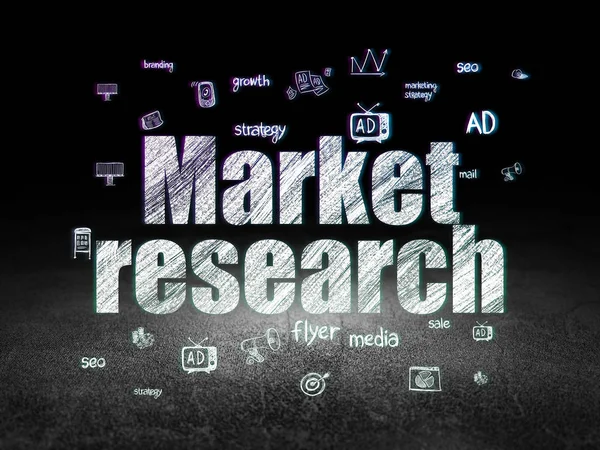 Marketingové koncepce: výzkum trhu v temné místnosti grunge — Stock fotografie
