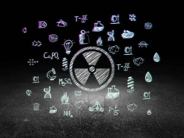Konsep ilmu pengetahuan: Radiasi di grunge ruang gelap — Stok Foto