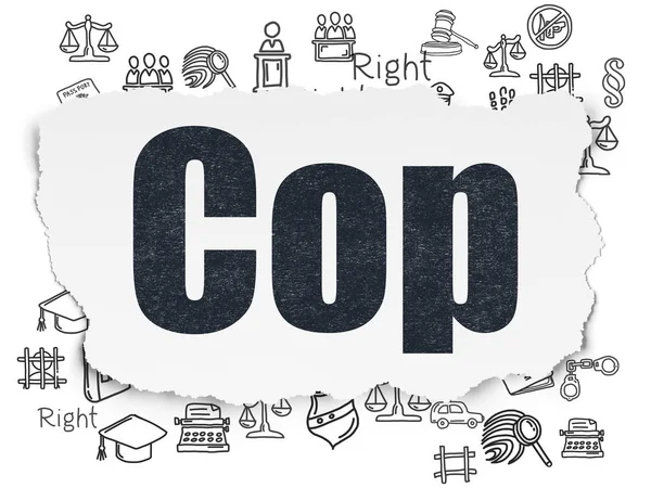 Concepto de ley: Cop on Torn Paper background —  Fotos de Stock