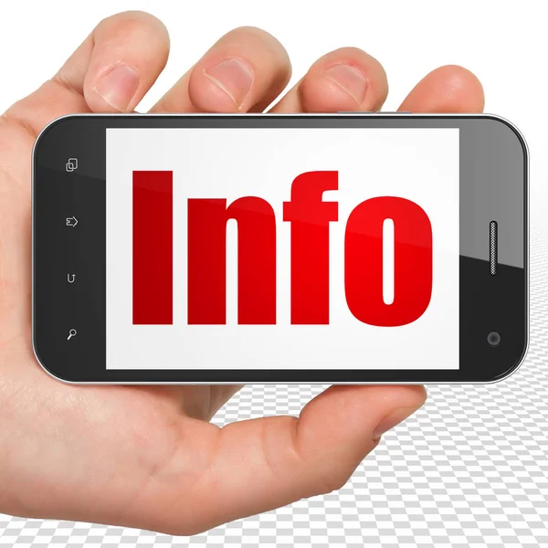 Information concept: Hand Holding Smartphone with Info on display — Stock Photo, Image