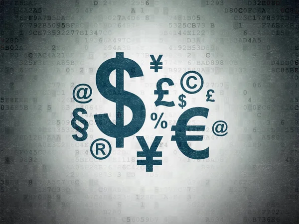 Concepto publicitario: Símbolo financiero en el fondo del documento de datos digitales —  Fotos de Stock