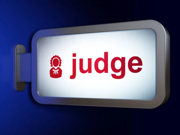 Zákon koncept: soudce a soudce na billboardu na pozadí — Stock fotografie