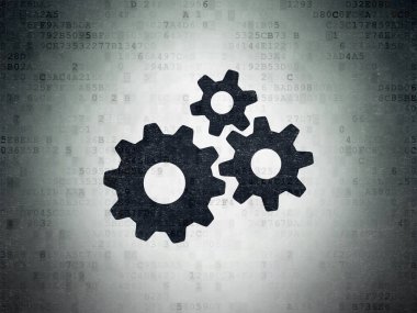 Ekonomi kavramı: Gears dijital veri kağıt arka plan üzerinde
