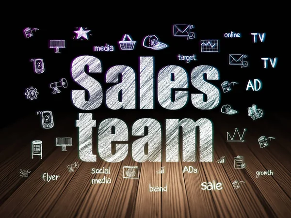 Advertising concept: Sales Team in grunge dark room — Stock Photo, Image