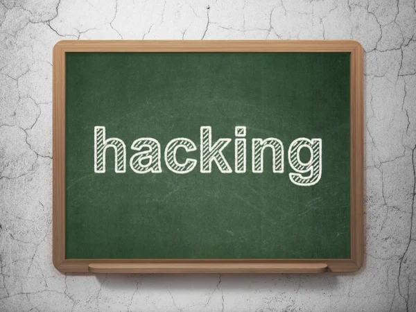 Conceito de proteção: Hacking em fundo quadro-negro — Fotografia de Stock