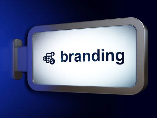 Reklamkoncept: Branding och kalkylator på billboard bakgrund — Stockfoto