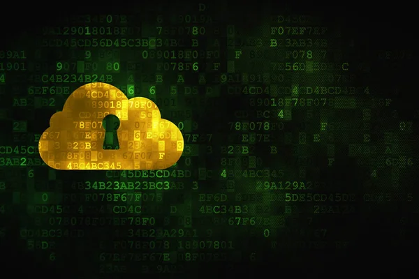 Concetto di rete cloud: cloud con buco della serratura su sfondo digitale — Foto Stock