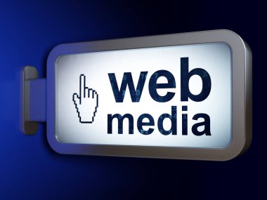 Web geliştirme kavramı: Web medya ve fare imleç billboard arka plan
