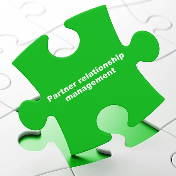 Concept d'entreprise : Gestion des relations avec les partenaires sur fond de puzzle — Photo
