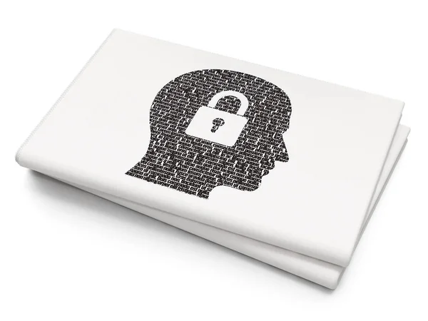 Finance concept: Head With Padlock on Blank Newspaper background — Stock Photo, Image