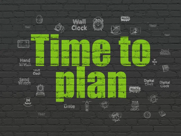 Tid koncept: dags att planen på vägg bakgrund — Stockfoto