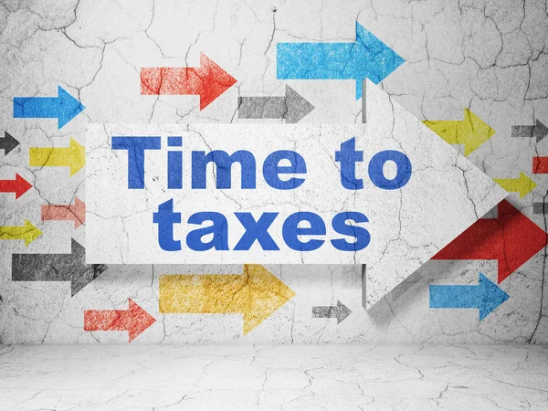 タイムラインの概念: グランジ壁背景に税金の時間と矢印 — ストック写真