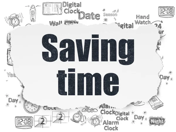 Tid koncept: sparar tid på sönderrivet papper bakgrund — Stockfoto