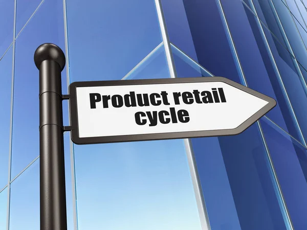 Concept publicitaire : enseigne Product retail Cycle on Building background — Photo