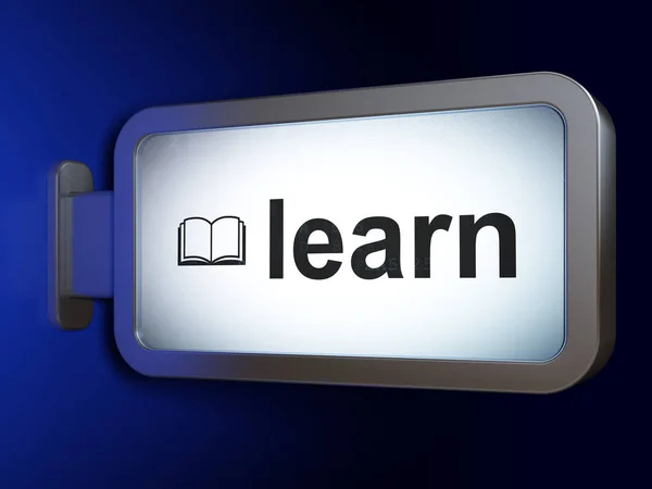 Concetto di apprendimento: imparare e prenotare su sfondo cartellone — Foto Stock