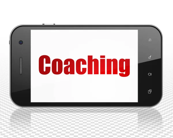 Concetto di educazione: Smartphone con Coaching in mostra — Foto Stock