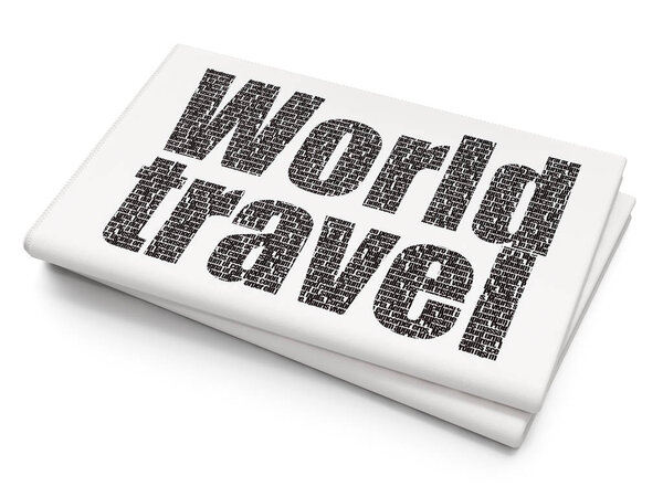 Tourism concept: Pixelated black text World Travel on Blank Newspaper background, 3D rendering