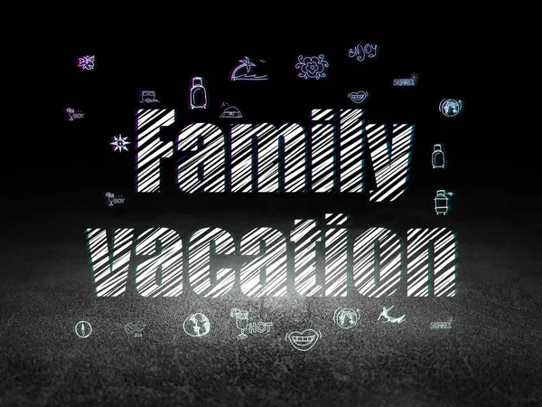 Концепция отдыха: Семейные каникулы в гранж темной комнате — стоковое фото