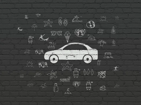旅行のコンセプト:壁の背景に車 — ストック写真