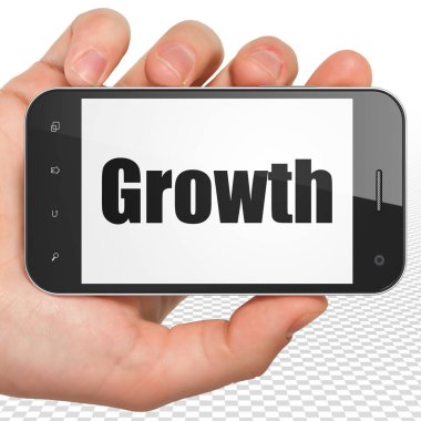 Ekonomi kavramı: el Smartphone ile büyüme ekranda Holding