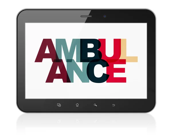 Sağlık kavramı: ambulans ekranda Tablet bilgisayarınızla — Stok fotoğraf