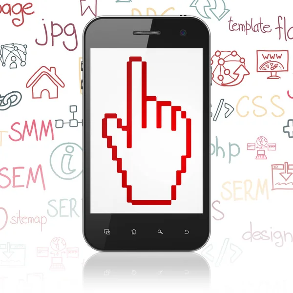 Web development concept: Smartphone with Mouse Cursor on display — Stock Photo, Image