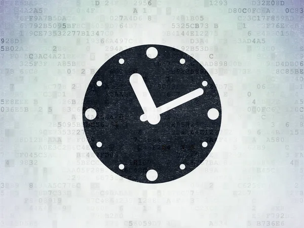 Conceito de tempo: Relógio sobre fundo de papel de dados digitais — Fotografia de Stock