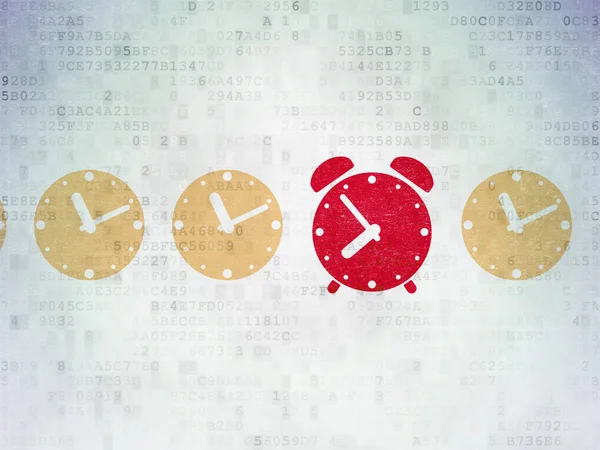 Tijd concept: alarm klokpictogram op digitale Data-Paper achtergrond — Stockfoto