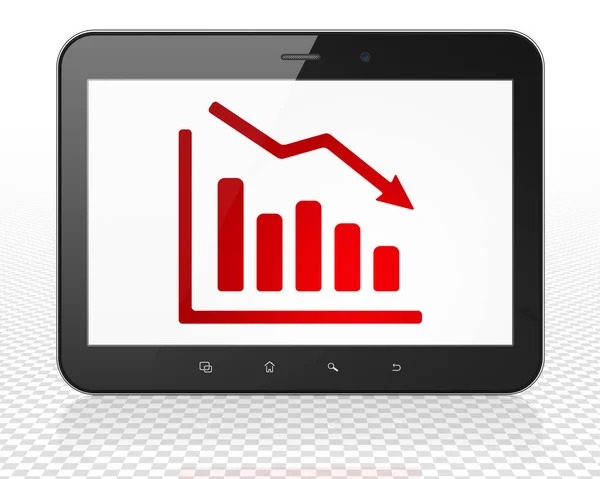Hirdetési koncepció: Tablet Pc számítógépes csökkenés grafikon kijelző — Stock Fotó