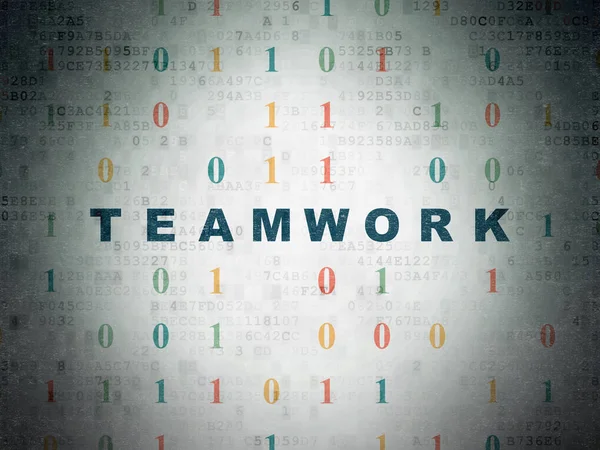 Bedrijfsconcept: Teamwork op digitale Data-Paper achtergrond — Stockfoto