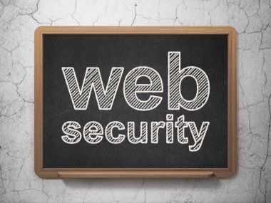 Web Tasarım: Web güvenlik kara tahta arka plan üzerinde
