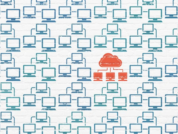 Cloud computing concept: cloud network icon on wall background