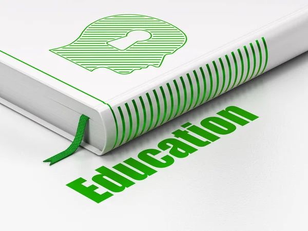 Lärande koncept: bok huvud med nyckelhålet, utbildning på vit bakgrund — Stockfoto