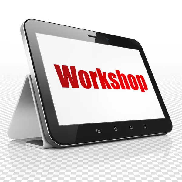 Studying concept: Tablet Computer with Workshop on display — Stock Photo, Image