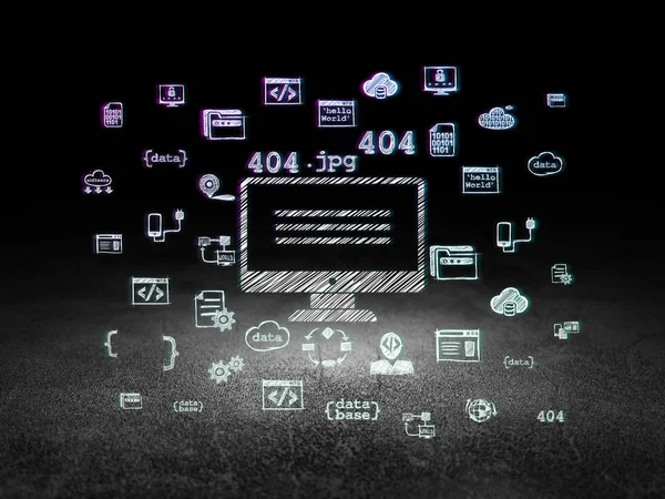 Programmering concept: Monitor in grunge donkere kamer — Stockfoto