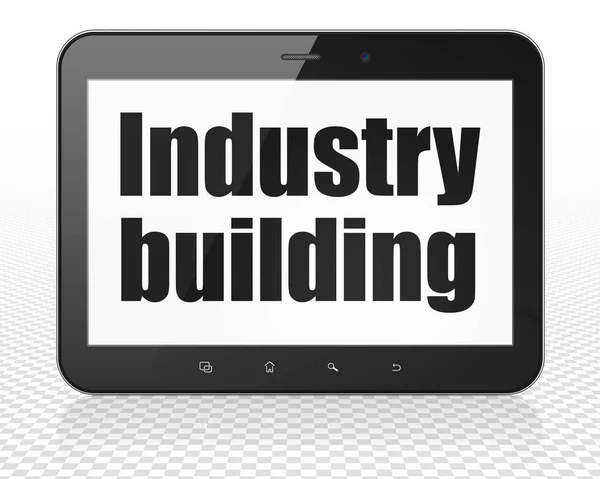 Branchenkonzept: Tablet-PC mit Industriegebäude auf dem Display — Stockfoto