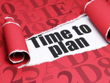 Zaman kavramı: siyah metin Zaman yırtık kağıt parçası altında Planlamak için