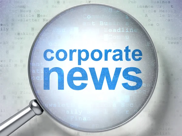 Nieuws begrip: corporate nieuws met optisch glas — Stockfoto
