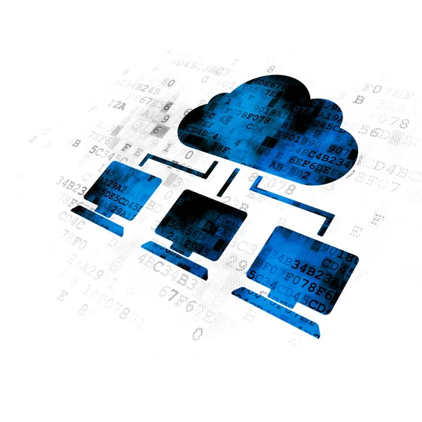Σύννεφο υπολογιστών έννοια: σύννεφο δικτύου σε ψηφιακών φόντο — Φωτογραφία Αρχείου