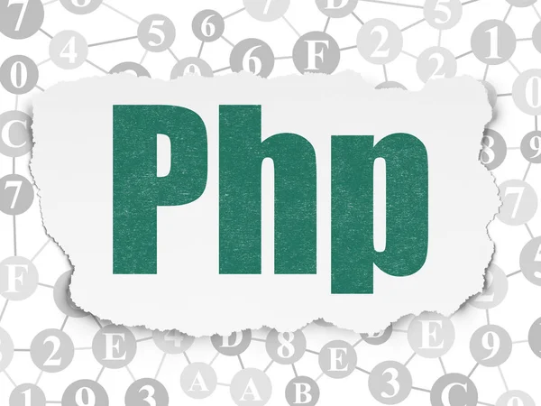 데이터베이스 개념: Php는 찢어진 종이 배경 — 스톡 사진