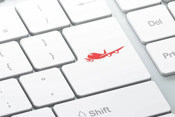 Travel concept: Airplane on computer toetsenbord achtergrond — Stockfoto